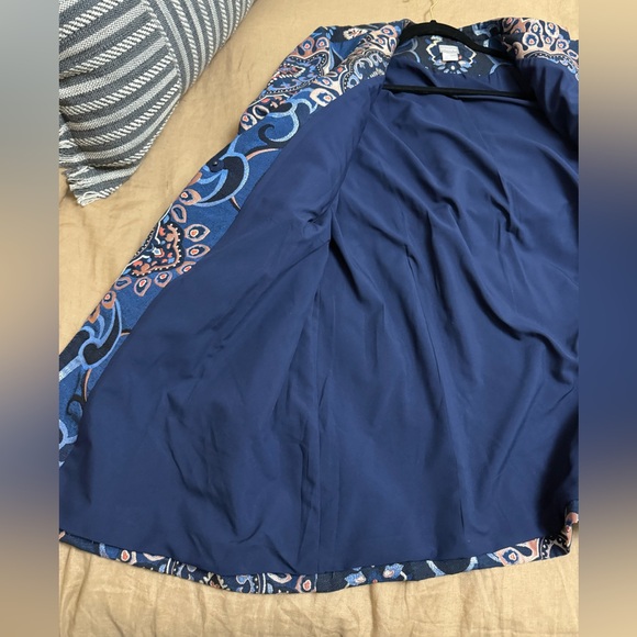 CHICOS 4 (US 20/22)jacquard embroidered topper jacket blue metallic lined boho - Picture 11 of 15